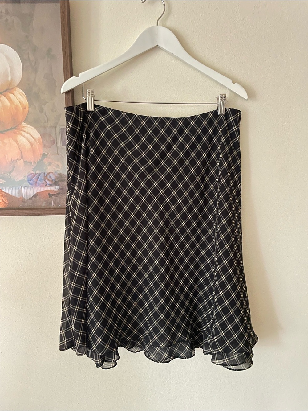 Lauren Ralph Lauren 90s Y2K Plaid Chiffon Midi Knee Length Ruffle Skirt Size XL